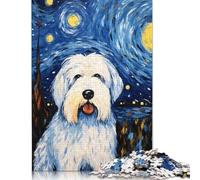 Rompecabezas de Madera para niños, 1000 Piezas, Old English Sheepdog Night, para Adultos y niños, desafío Familiar, 1000 Piezas (75 x 50 cm)