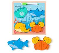 Rompecabezas de Madera para Niños, Puzzle Madera Montessori, Puzzle 3D Madera para Niños, Juguetes Educativos, Juguete de Educación Temprana para Niños de 1 a 3 Años(Océano)