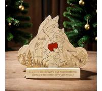 Rompecabezas de madera personalizado con diseño de lobo familiar, letreros decorativos, grabado personalizado de 2 a 6 nombres abrazando lobo con soporte, regalos para mamá, papá, día del padre