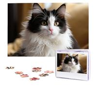 Rompecabezas de madera personalizado para adultos, rompecabezas de 1000 piezas, rompecabezas de fotos, rompecabezas de gatito blanco y negro sentado, rompecabezas de boda para cumpleaños, Navidad