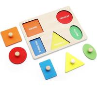 Rompecabezas de madera rompecabezas geométrico Montessori rompecabezas de madera a partir de 1 año, juguete para aprender colores y formas, juguete educativo adecuado para bebés, niños pequeños, niños
