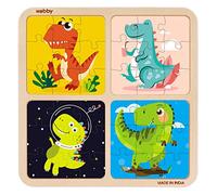 Rompecabezas de Madera Webby 4 en 1 de Dinosaurios para niños pequeños. Juguete Educativo Desde 2 años Que Mejora Memoria, Creatividad y reconocimiento de Colores.