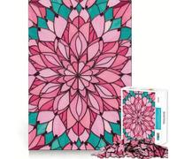 Rompecabezas de Mandala Floral de vidrieras en Rosa y Turquesa para Adolescentes, 1000 Piezas, Juego de lógica, pasatiempo para el hogar, Corte preciso, Regalo para Festivales 50x75cm