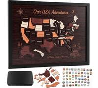 Rompecabezas de mapa de viaje de madera, 15 x 12 estados, mapa de viaje de Estados Unidos para marcar lugares visitados, regalo de decoración de pared de Estados Unidos para parejas y familias-5