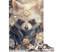 Rompecabezas de Mapache Blanco con Flores, difícil desafío, 100% cartón Reciclado, Ideal para Mujeres y Hombres, Regalo para el Día de la Madre, 1000 Piezas (75 x 50 cm)