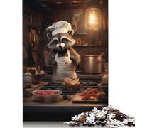 Rompecabezas de Mapache cocinando, antiestrés, 100% cartón Reciclado, Ideal para Adultos y niños, 1000 Piezas (75 x 50 cm)
