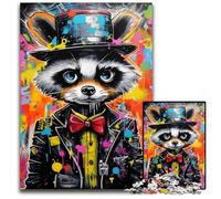 Rompecabezas de Mapache Colorido de 1000 Piezas para Adultos. Rompecabezas de Madera para decoración del hogar, Entrenamiento Mental y Regalos navideños. 50x75cm/19,68x29,52 Pulgadas.