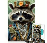 Rompecabezas de Mapache con Atuendo Formal y Fondo Floral para Adolescentes, 1000 Piezas, lógica Clara, Juguete, Juego Lento, Disfruta, Corte, Sorpresa de cumpleaños (38x52cm)