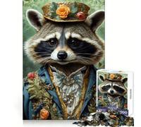 Rompecabezas de Mapache con Atuendo Formal y Fondo Floral para Adolescentes, 1000 Piezas, lógica Clara, Juguete, Juego Lento, Disfruta, Corte, Sorpresa de cumpleaños (38x52cm)