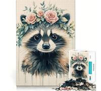 Rompecabezas de Mapache con Corona de Flores, 1000 Piezas, para Adolescentes Fortalece la Memoria Divertido y Relajante Bordes Lisos Lista de Deseos de Papá Noel (38x52cm)