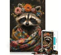 Rompecabezas de Mapache con Flores, 1000 Piezas, para Adolescentes Fortalece la Memoria, Calma, relajación, Bordes Suaves Regalo increíble (38x52cm)