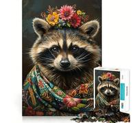 Rompecabezas de Mapache con Flores, 1000 Piezas para Adolescentes, Juego de lógica, Tiempo de Juego, Pieza de colección de Arte de Corte preciso (50x75cm)