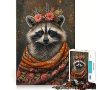 Rompecabezas de Mapache con Flores, 1000 Piezas, para Adolescentes, para Mejorar la Memoria, fácil de armar, con Bordes limpios, Sorpresa navideña (38x52cm)