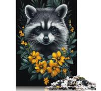 Rompecabezas de Mapache con Flores, decoración única para el hogar, Rompecabezas de cartón Premium para Adultos y Adolescentes, 1000 Piezas (26 x 38 cm)