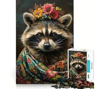 Rompecabezas de Mapache con Flores para Adolescentes, 1000 Piezas, Juguete para desarrollar la Mente y la Habilidad, Juego Relajante, Corte preciso, (38x26cm)