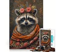 Rompecabezas de Mapache con Flores para Adultos, 1000 Piezas, Grupo de Habilidad Mental, Joy Quality Edge Art Collection Piece (50x75cm)