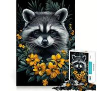 Rompecabezas de Mapache con Flores para Adultos, 1000 Piezas, Juego Inteligente, patrón Tranquilo y Relajante, Regalo increíble (38x52cm)