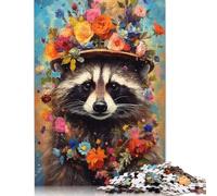 Rompecabezas de Mapache con Sombrero de Copa Floral, 100% cartón Reciclado, Rectangular, para Adultos y niños, 1000 Piezas (75 x 50 cm)
