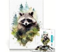 Rompecabezas de Mapache en Acuarela para Adultos 1000 Piezas Juego de Memoria Ajuste Firme Montaje Seguro Juego de construcción de Conexiones significativas (38x52cm)