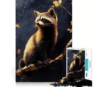 Rompecabezas de Mapache en una Rama con Detalles Dorados para Adultos, 1000 Piezas, Rompecabezas para ejercitar la Mente, Ideal para el hogar, Regalo de cumpleaños (38x26cm)