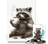 Rompecabezas de Mapache fumando Cannabis, 1000 Piezas para Adolescentes Fortalece la Memoria Divertido y Relajante Bordes Lisos Lista de Deseos de Papá Noel (38x52cm)
