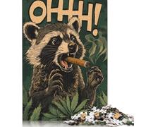 Rompecabezas de Mapache fumando Marihuana y cigarro. Juego Familiar desafiante. Rompecabezas de cartón 100% Reciclado. Regalo de cumpleaños para niños y Adultos. 1000 Piezas (75 x 50 cm).