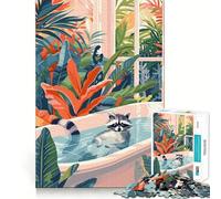 Rompecabezas de Mapache relajándose en la bañera con Plantas para Adolescentes, 1000 Piezas, lógica Clara, Juguete, Juego Lento, Disfruta, Corte, Sorpresa de cumpleaños (50x75cm)