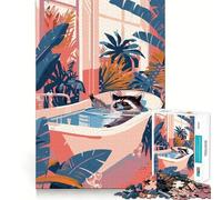 Rompecabezas de Mapache relajándose en una bañera rodeado de Plantas para Adultos, 1000 Piezas, Rompecabezas para armar, Ideal para el hogar, Regalo de cumpleaños (38x52cm)