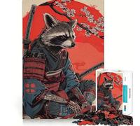 Rompecabezas de Mapache samurái con Katana y Flores de Cerezo, 1000 Piezas para Adultos Fortalece la Memoria Ideal para Grupos Bordes limpios Regalo Elegante (38x52cm)