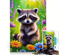 Rompecabezas de Mapache y Muchas Flores de 1000 Piezas para Adultos Juguete Inteligente para Toda la Familia Pieza de Arte de Corte preciso (50x75cm)