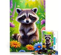 Rompecabezas de Mapache y Muchas Flores para Adultos, 1000 Piezas, fortalece la Memoria, Alivia la ansiedad, Bordes Suaves, cálida Sorpresa (38x26cm)