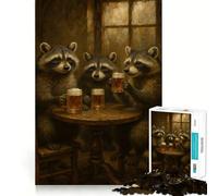 Rompecabezas de mapaches Bebiendo Cerveza en una Mesa para Adultos, 1000 Piezas, Juego Inteligente, Divertido y Relajante, Ideal para armar, (38x26cm)