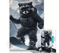 Rompecabezas de mapaches practicando Snowboard en Las montañas para Adultos, 1000 Piezas Fortalece la Memoria, Alivia la ansiedad, Bordes Suaves, cálida Sorpresa (38x26cm)