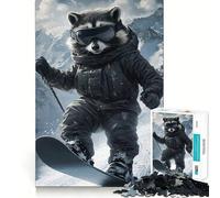 Rompecabezas de mapaches practicando Snowboard en Las montañas para Adultos, 1000 Piezas, Rompecabezas Mental, pasatiempo Relajante, Montaje de imágenes, Regalo Encantador (50x75cm)