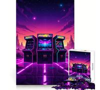 Rompecabezas de máquinas recreativas Retro en Paisaje neón para Adolescentes, 1000 Piezas, Juguete para ejercitar la Mente, diversión Relajante, Corte preciso, Regalo Festivo (38x52cm)