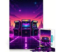 Rompecabezas de máquinas recreativas Retro en Paisaje neón para Adolescentes, 1000 Piezas, Juguete para ejercitar la Mente, diversión Relajante, Corte preciso, Regalo Festivo (38x52cm)