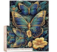 Rompecabezas de mariposas azules, 1000 piezas, alas doradas, flores verdes, bordado estético, arte, desafiante, juegos de actividades familiares, colorido rompecabezas de manualidades para decoración