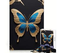 Rompecabezas de Mariposas Azules y Doradas sobre Fondo Negro para Adultos, 1000 Piezas, Ejercicio Inteligente, Placer Relajante, Bordes precisos, Sorpresa navideña (38x52cm)