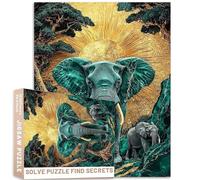 Rompecabezas de mármol de elefante dorado de malaquita, 1000 piezas, rayos del sol, árboles, arte digital, escena de la naturaleza, rompecabezas coloridos para decoración del hogar, regalos