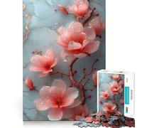 Rompecabezas de mármol de Magnolias Rosas para Adolescentes, 1000 Piezas Refuerza la Memoria Pasatiempo Tranquilo Borde de Calidad Regalo Festivo (38x26cm)
