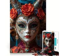 Rompecabezas de máscara Veneciana con Corona Floral,1000 Piezas,para Adolescentes Juego para estimular la Mente Montaje Firme y Seguro Actividad Divertida para Toda la Familia (38x52cm)