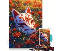 Rompecabezas de máscaras Kitsune con Flores para Adultos, 1000 Piezas, Juego Relajante para ejercitar la Mente, desafío Divertido, Juego Nocturno (38x26cm)
