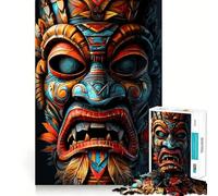 Rompecabezas de máscaras Tiki de la Tribu indígena, 1000 Piezas para Adolescentes Fortalece la Memoria Tranquilo y Sereno Regalo de Santa Claus 38x52cm