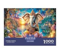 Rompecabezas de meditación de Ganesha para Adultos: Elefante sobre Flor de Loto, Juego Educativo de descompresión y decoración de Pared, 52 x 38 cm (1000 Piezas)