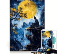 Rompecabezas de meditación zen bajo la luna llena para adultos,1000 piezas,juego para estimular la mente,piezas de ajuste preciso y sin costuras,actividad relajante para grupos en interiores (38x52cm)