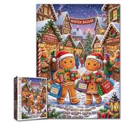 Rompecabezas de mercado de invierno de 1000 piezas para adultos, compras de pan de jengibre en pueblo de Navidad, rompecabezas de calles de nieve y luces navideñas, obras de arte caprichosas de