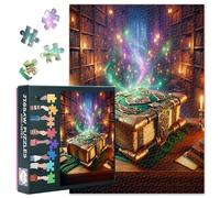 Rompecabezas de mesa de madera vintage en la biblioteca y libro mágico que emite un brillo mágico para adultos, 1000 piezas, rompecabezas imposible para adultos, 19.5 x 27.5 pulgadas