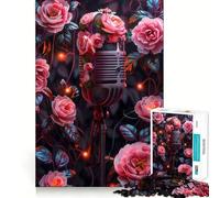 Rompecabezas de micrófono Vintage en Flor 1000 Piezas diversión Garantizada tecnología Avanzada de Corte láser Juguete de Entretenimiento para Interiores (38x52cm)