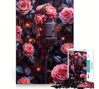 Rompecabezas de micrófono Vintage en Flor 1000 Piezas Juego cognitivo Divertido Troquelado de Alta precisión aliviar el estrés (38x26cm)