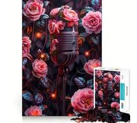 Rompecabezas de micrófono Vintage en Flor 1000 Piezas Juego de concentración Mental diseño Ajustado sin Huecos desafío Cerebral Interactivo para el hogar (50x75cm)